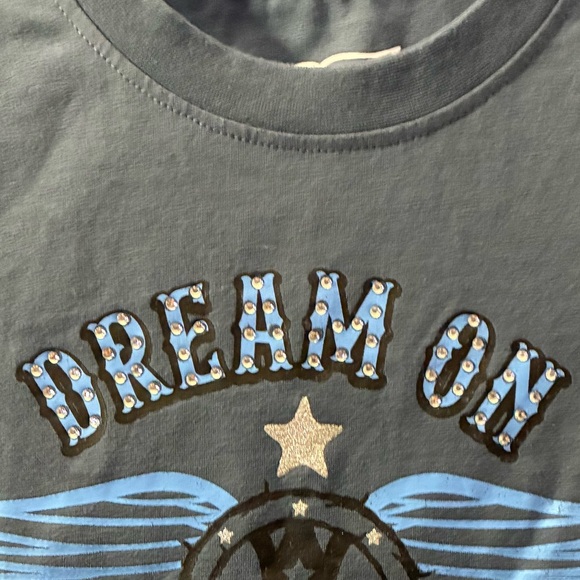 AeroSmith Dream On Blue Righstones Details Graphic Crop Top L - Picture 6 of 8